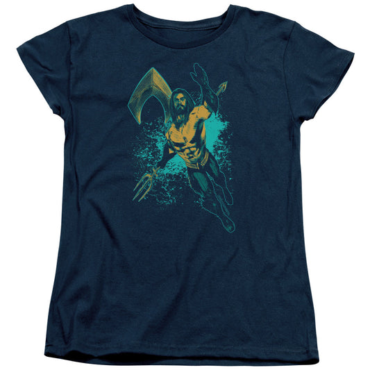 Aquaman Movie Make A Splash Womens T Shirt Navy Blue Officially Licensed