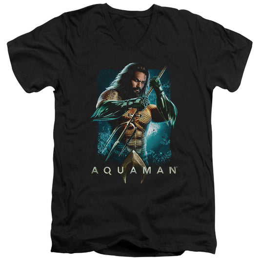 Aquaman Movie Trident Mens Slim Fit V-Neck T Shirt Black Officially Licensed