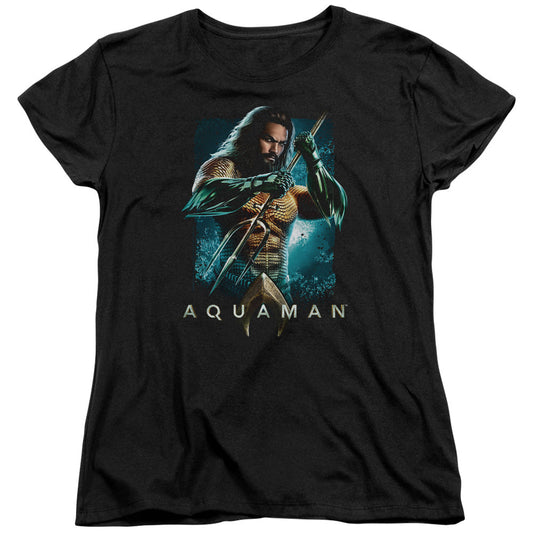 Aquaman Movie Trident Womens T Shirt Black Officially Licensed