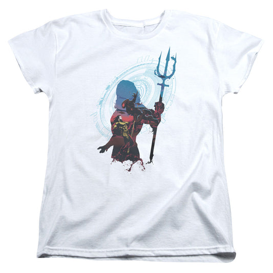 Aquaman Movie Silhouette Womens T Shirt White Officially Licensed