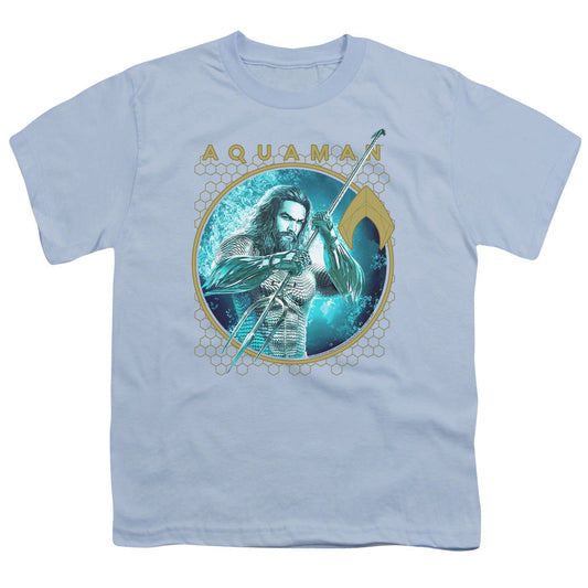 Aquaman Movie Trident Of Neptune Kids Youth T Shirt Light Blue Officially Licensed