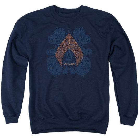 Aquaman Movie Aqua Paisley Mens Crewneck Sweatshirt Navy Blue Officially Licensed
