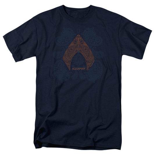 Aquaman Movie Aqua Paisley Mens T Shirt Navy Officially Licensed