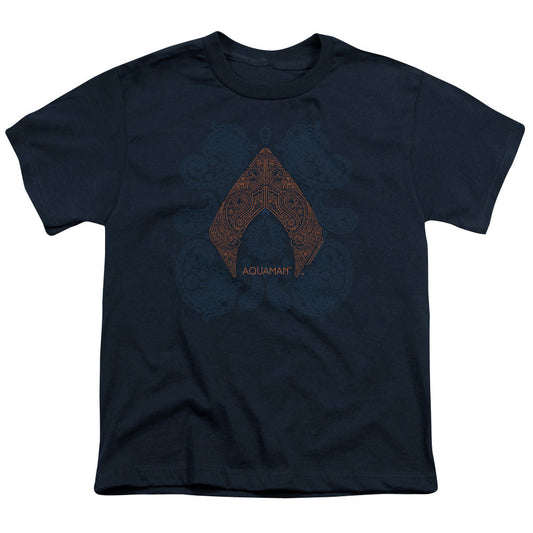 Aquaman Movie Aqua Paisley Kids Youth T Shirt Navy Blue Officially Licensed