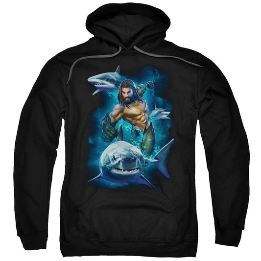 Aquaman Movie Swimming With Sharks Mens Hoodie Black Officially Licensed