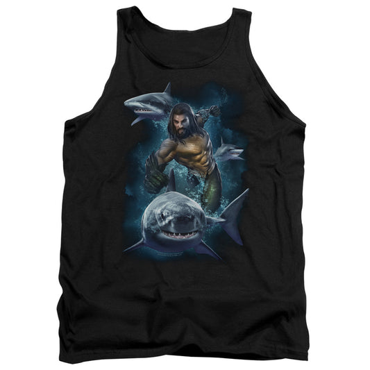 Aquaman Movie Swimming With Sharks Mens Tank Top Shirt Black Officially Licensed
