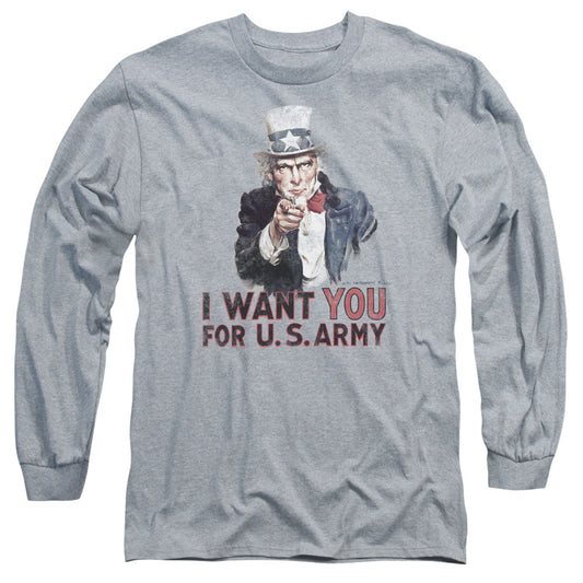 Army I Want You Mens Long Sleeve Shirt Athletic Heather Officially Licensed