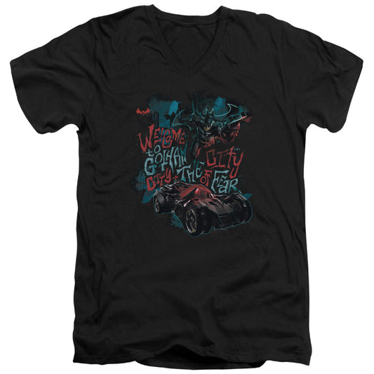 Batman Arkham Knight City Of Fear Mens Slim Fit V Neck T Shirt Black Officially Licensed
