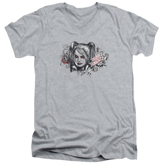 Batman Arkham Knight Hq Sketch Mens Slim Fit V Neck T Shirt Athletic Heather Officially Licensed