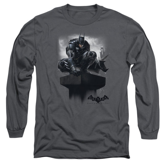 Batman Arkham Knight Perched Mens Long Sleeve Shirt Charcoal Officially Licensed