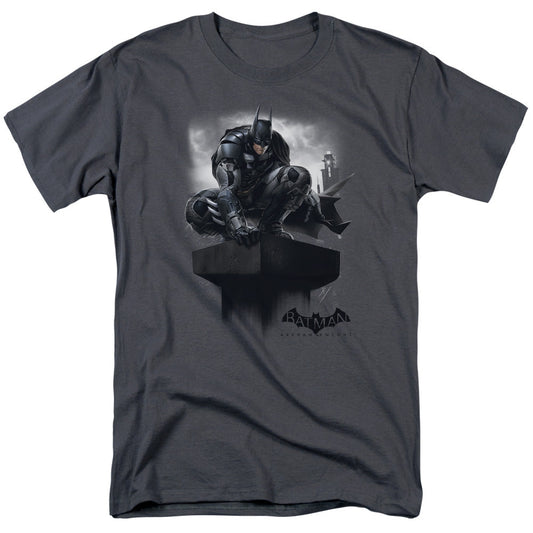 Batman Arkham Knight Perched Mens T Shirt Charcoal Officially Licensed