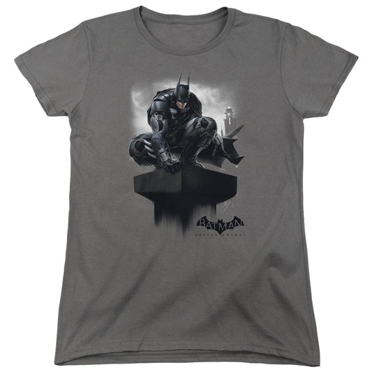 Batman Arkham Knight Perched Womens T Shirt Charcoal Officially Licensed