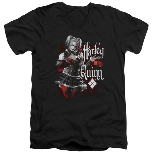 Batman Arkham Knight Dice Mens Slim Fit V Neck T Shirt Black Officially Licensed