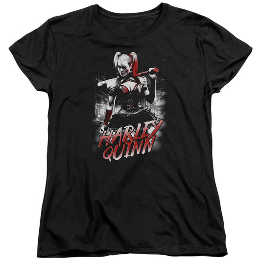 Batman Arkham Knight Quinn City Womens T Shirt Black Officially Licensed