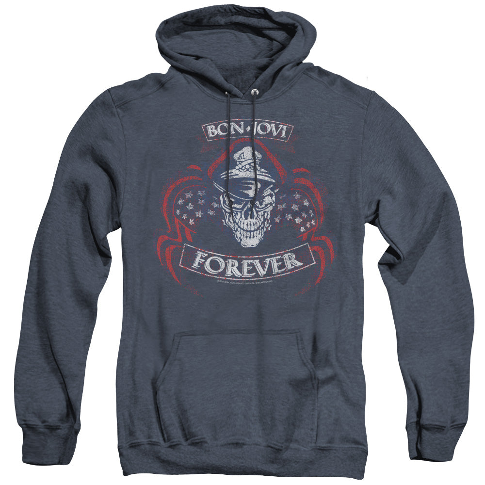 Bon Jovi Forever Skull Mens Heather Hoodie Navy Officially Licensed