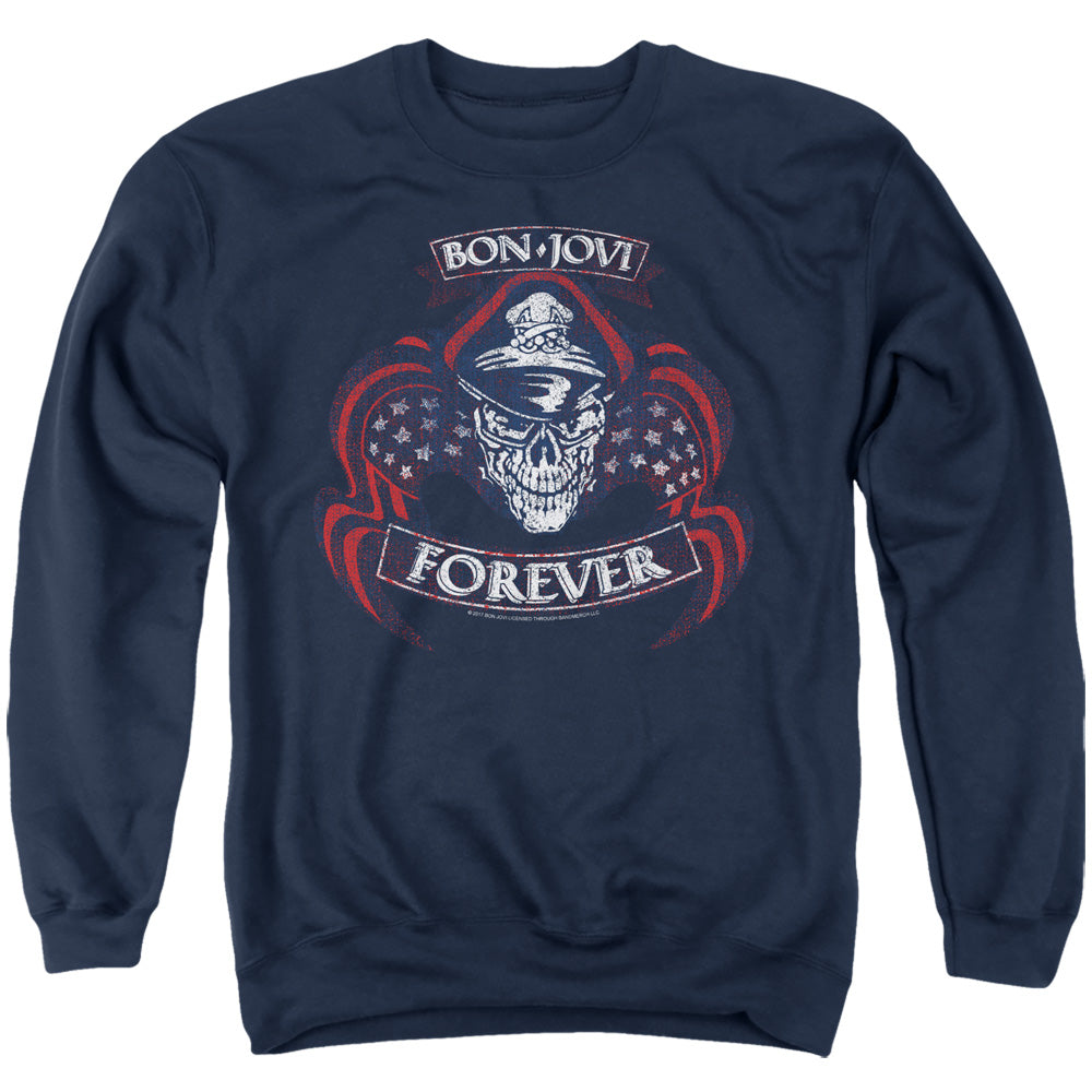 Bon Jovi Forever Skull Mens Crewneck Sweatshirt Navy Officially Licensed
