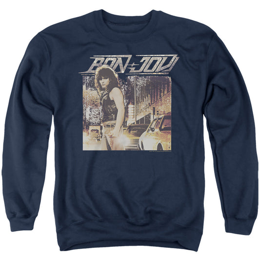 Bon Jovi Runaway Jon Mens Crewneck Sweatshirt Navy Officially Licensed