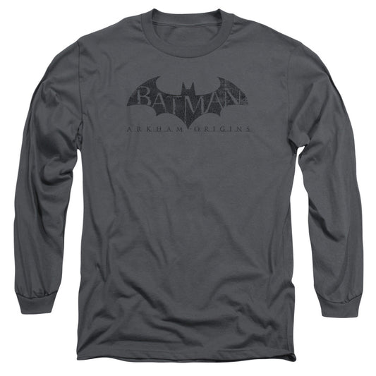 Batman Arkham Origins Crackle Logo Mens Long Sleeve Shirt Charcoal Officially Licensed