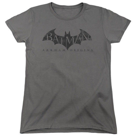 Batman Arkham Origins Crackle Logo Womens T Shirt Charcoal Officially Licensed