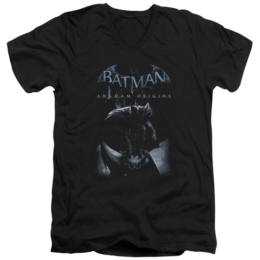 Batman Arkham Origins Perched Cat Mens Slim Fit V Neck T Shirt Black Officially Licensed