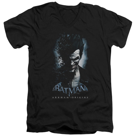 Batman Arkham Origins Joker Mens Slim Fit V Neck T Shirt Black Officially Licensed