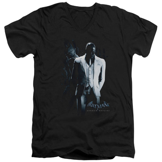Batman Arkham Origins Black Mask Mens Slim Fit V Neck T Shirt Black Officially Licensed