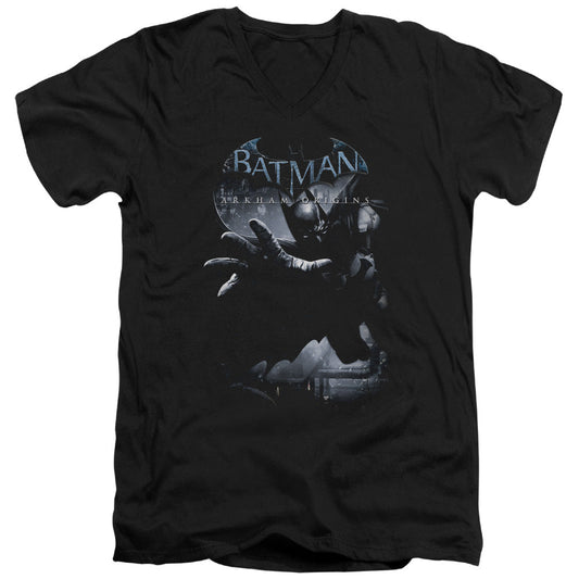 Batman Arkham Origins Out Of The Shadows Mens Slim Fit V Neck T Shirt Black Officially Licensed