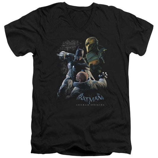 Batman Arkham Origins Punch Mens Slim Fit V Neck T Shirt Black Officially Licensed