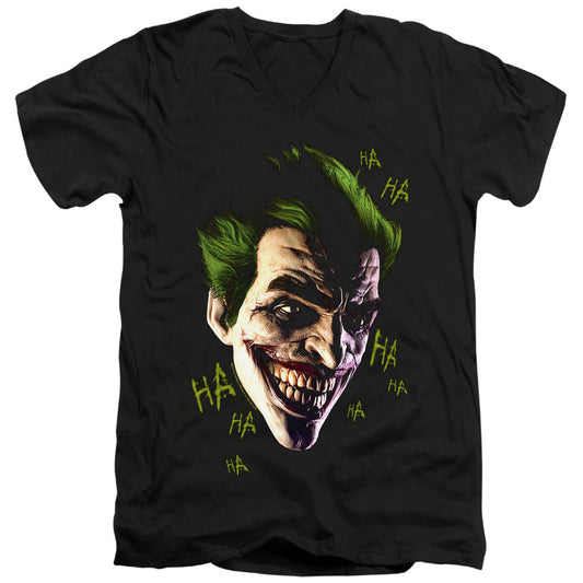 Batman Arkham Origins Joker Grim Mens Slim Fit V Neck T Shirt Black Officially Licensed