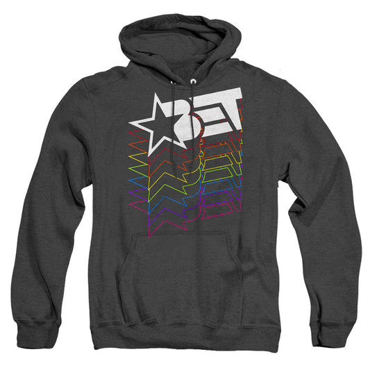 Bet Logo Cascading Rainbow Heather Mens Hoodie Black Officially Licensed