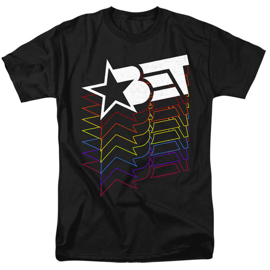 Bet Logo Cascading Rainbow Mens T Shirt Black Officially Licensed