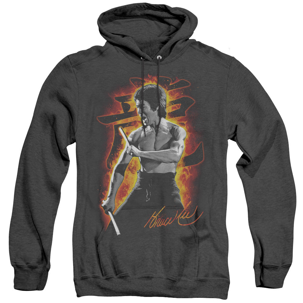 Bruce Lee Dragon Fire Heather Mens Hoodie Black Officially Licensed