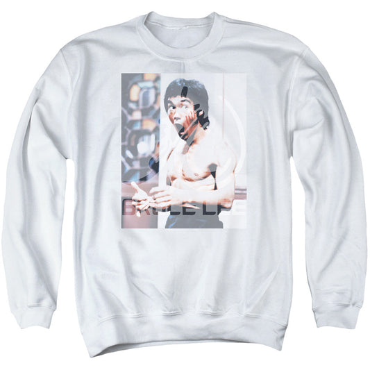 Bruce Lee Revving Up Mens Crewneck Sweatshirt White Officially Licensed