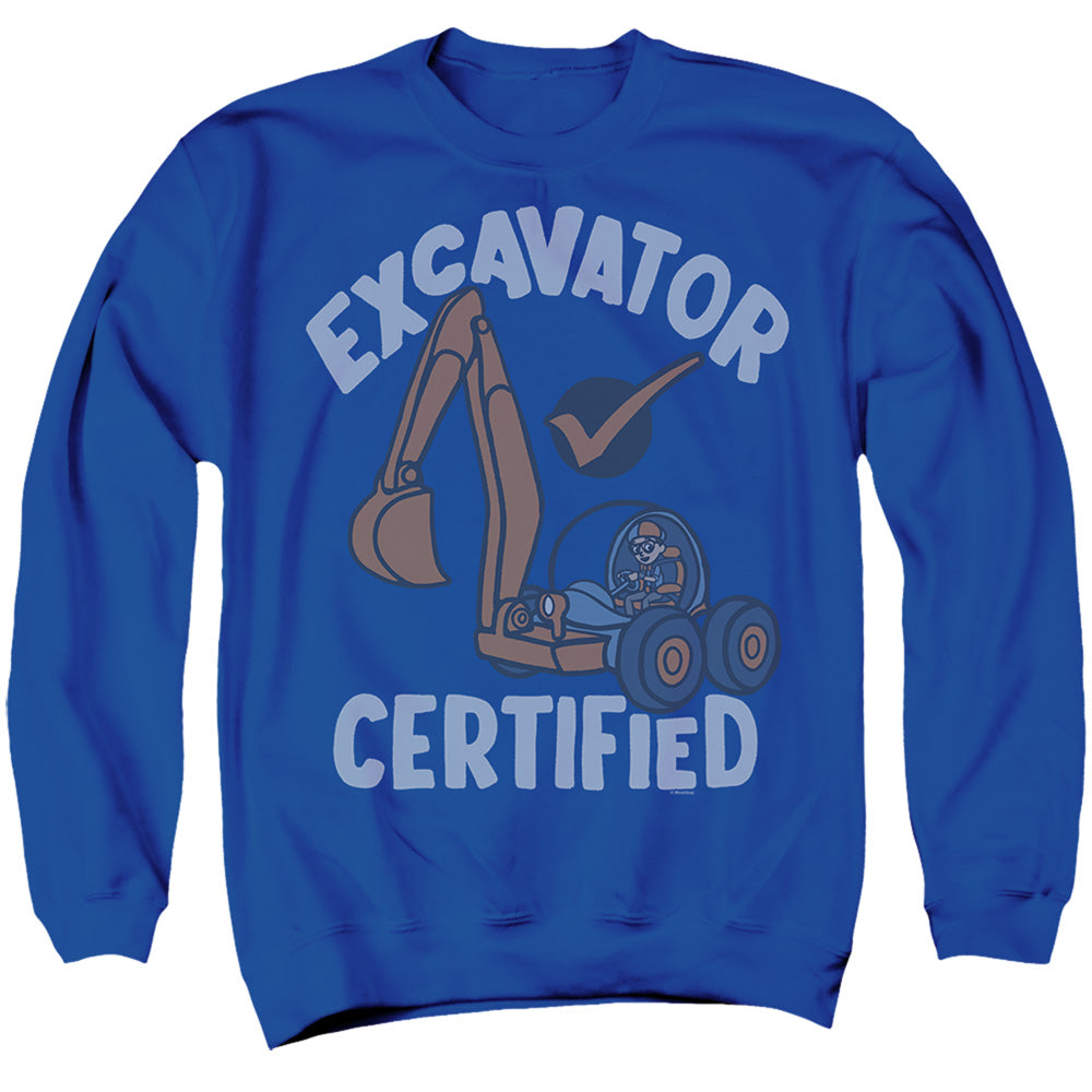 Blippi Excavator Certified Mens Crewneck Sweatshirt Royal Officially Licensed