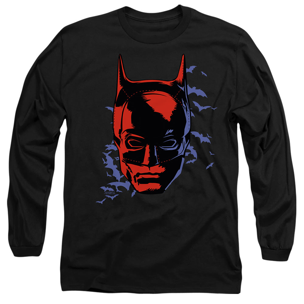 The Batman Shadowed Headshot Mens Long Sleeve Shirt Black Officially Licensed