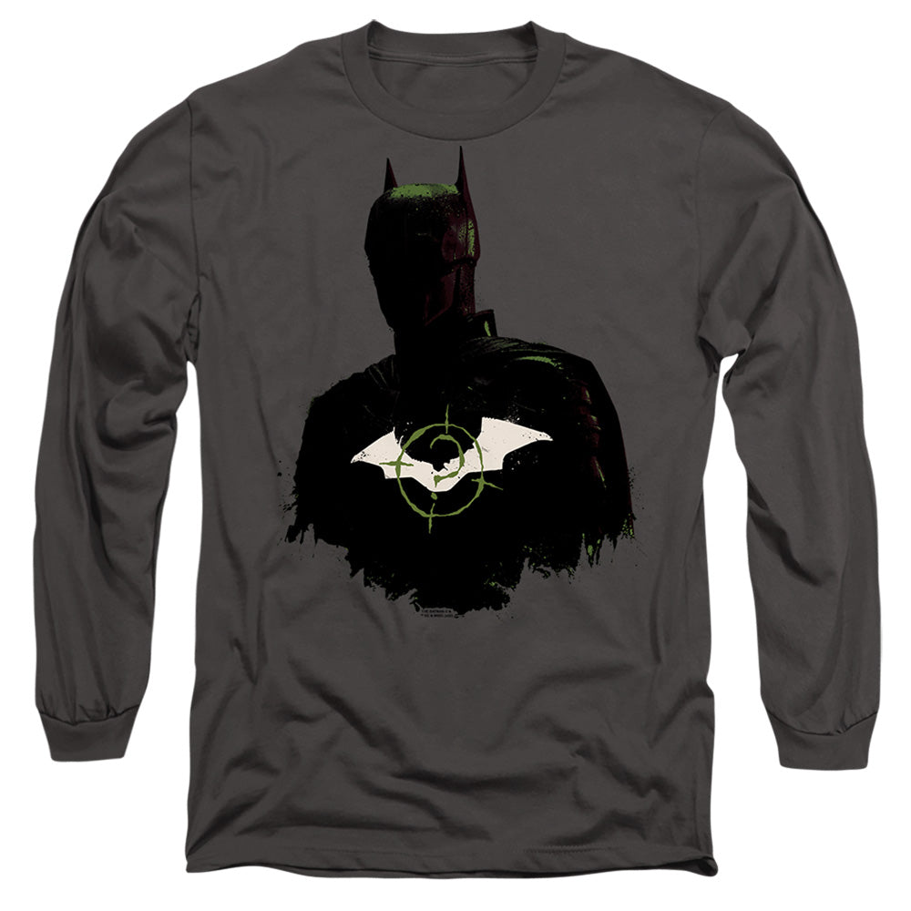 The Batman Silhouette With Riddler Logo Mens Long Sleeve Shirt Charcoal Officially Licensed