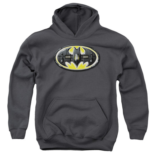Batman Bat Mech Logo Kids Youth Hoodie Charcoal Officially Licensed