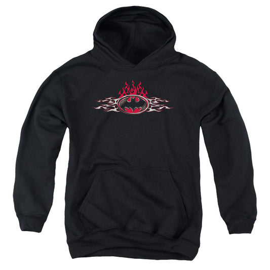 Batman Steel Flames Logo Kids Youth Hoodie Black Officially Licensed