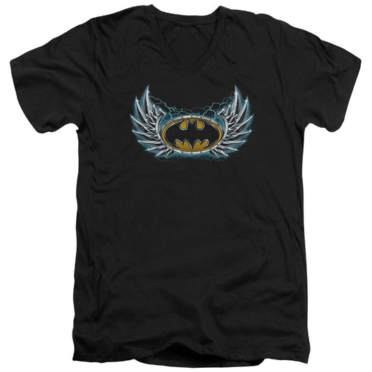 Batman Steel Wings Logo Mens Slim Fit V Neck T Shirt Black Officially Licensed