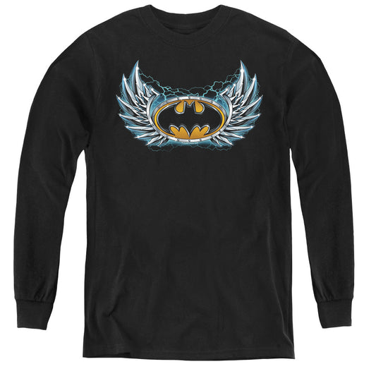 Batman Steel Wings Logo Long Sleeve Kids Youth T Shirt Black Officially Licensed
