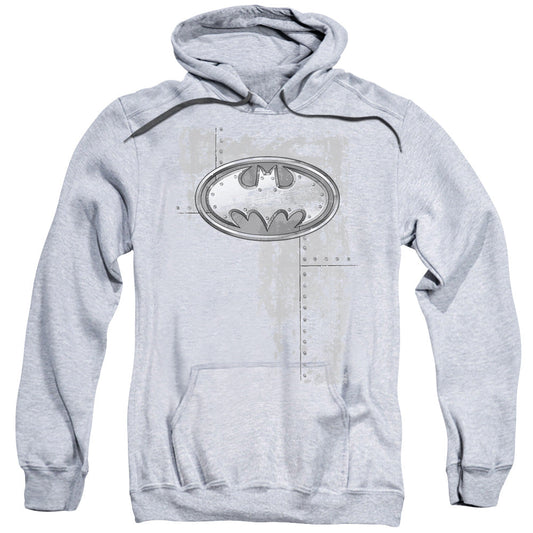 Batman Rivited Metal Logo Mens Hoodie Athletic Heather Officially Licensed