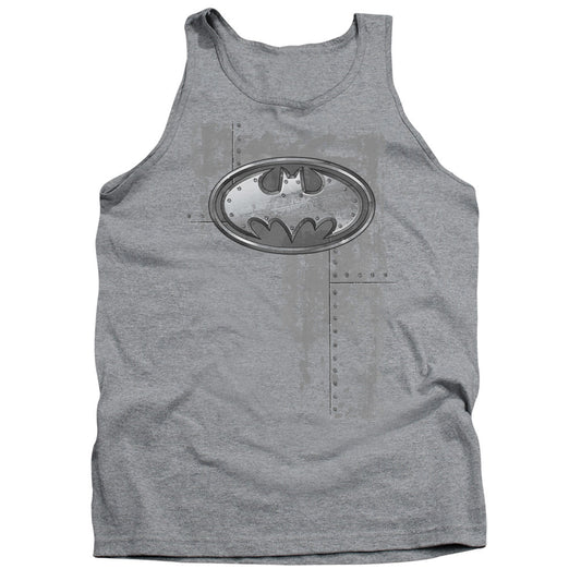 Batman Rivited Metal Logo Mens Tank Top Shirt Athletic Heather Officially Licensed