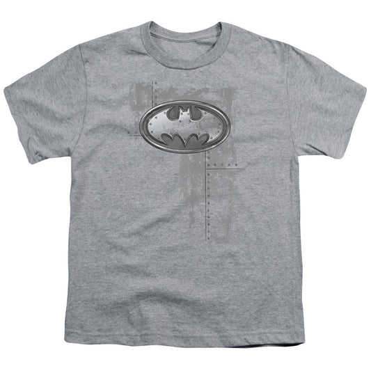Batman Rivited Metal Logo Kids Youth T Shirt Athletic Heather Officially Licensed