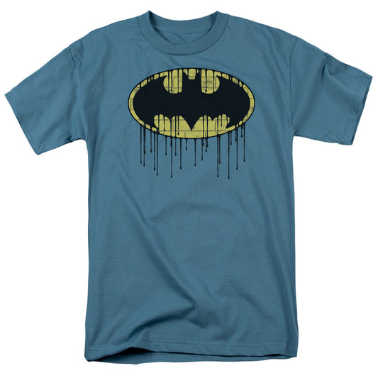 Batman Dripping Brick Wall Shield Mens T Shirt Slate Officially Licensed