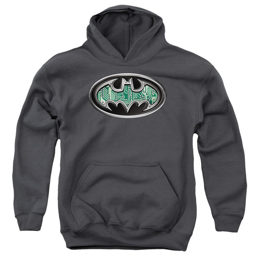 Batman Circuitry Shield Kids Youth Hoodie Charcoal Officially Licensed