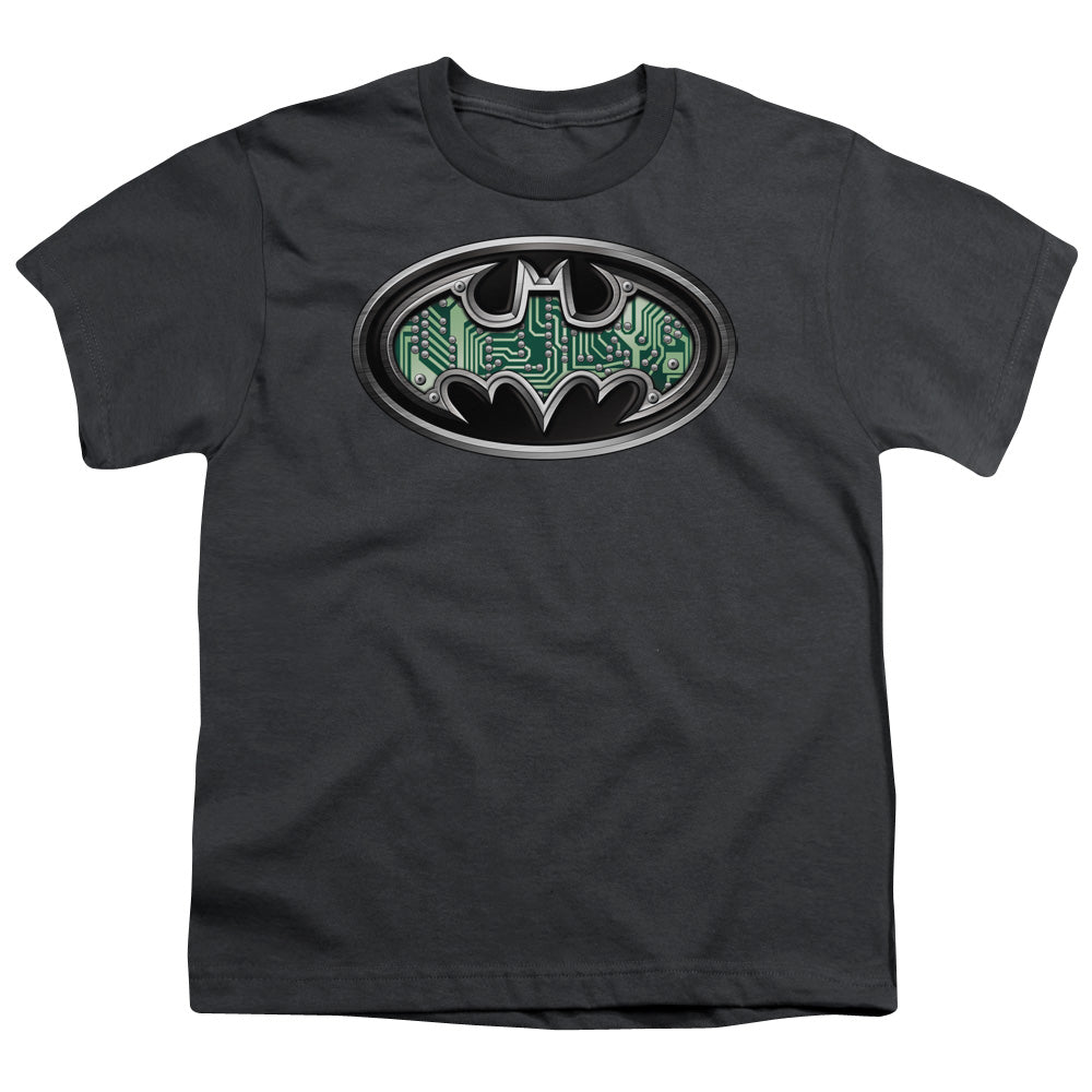 Batman Circuitry Shield Kids Youth T Shirt Charcoal Officially Licensed