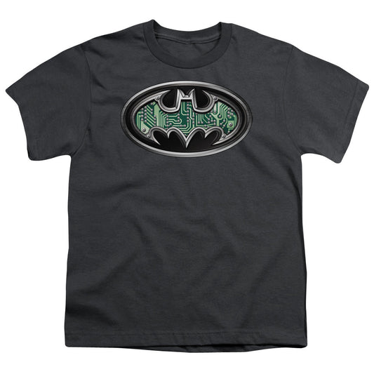 Batman Circuitry Shield Kids Youth T Shirt Charcoal Officially Licensed