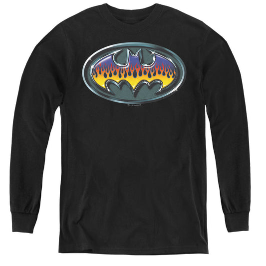 Batman Hot Rod Shield Long Sleeve Kids Youth T Shirt Black Officially Licensed
