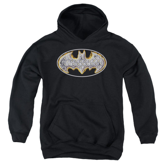 Batman Steel Fire Shield Kids Youth Hoodie Black Officially Licensed