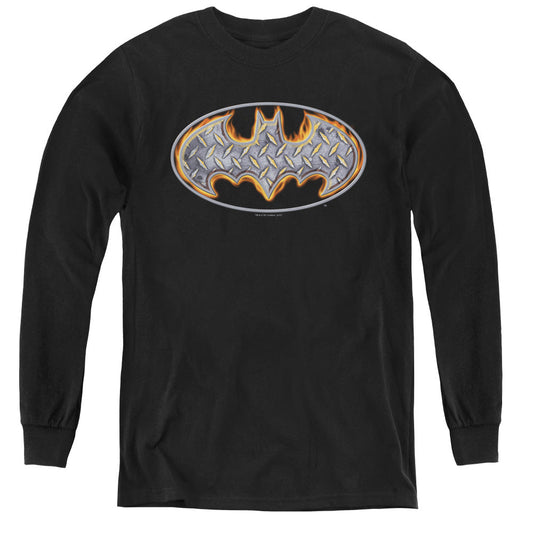 Batman Steel Fire Shield Long Sleeve Kids Youth T Shirt Black Officially Licensed